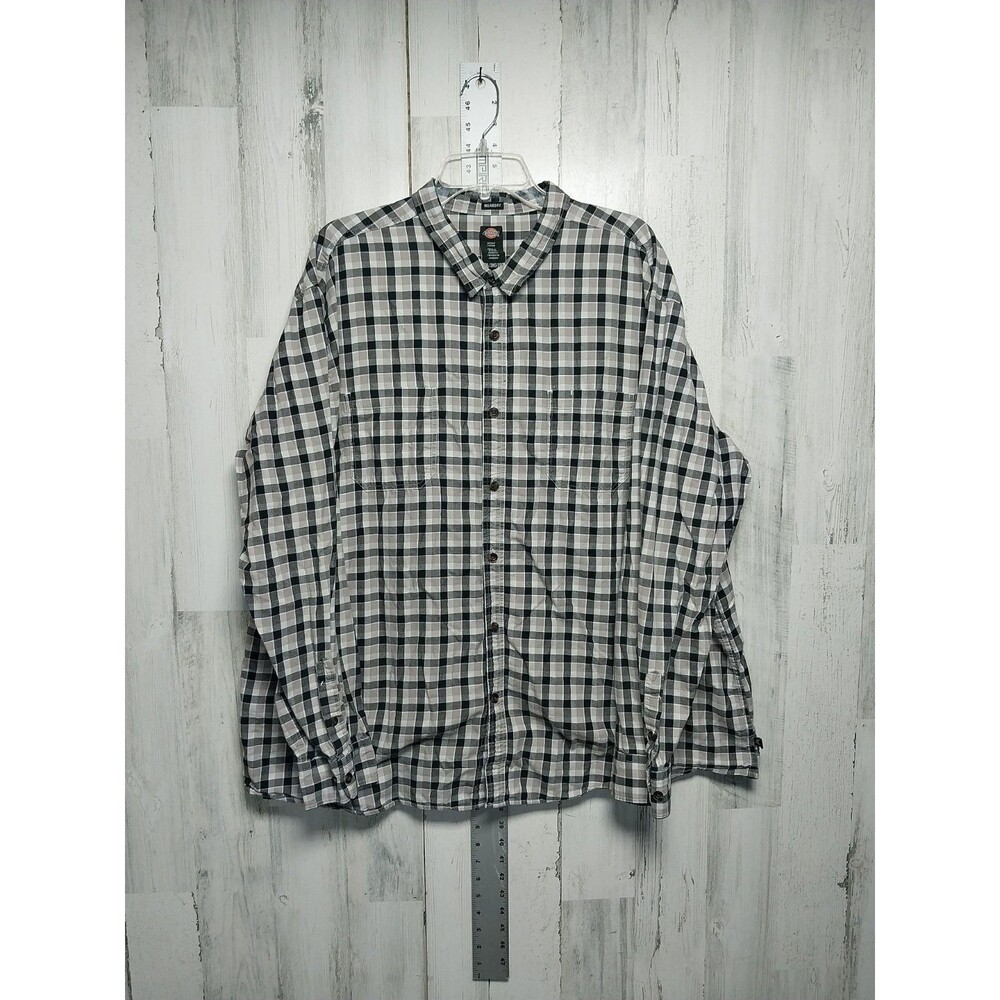 Mens Dickies Black Beige Plaid Button Down Long Sleeve Shirt  3XL